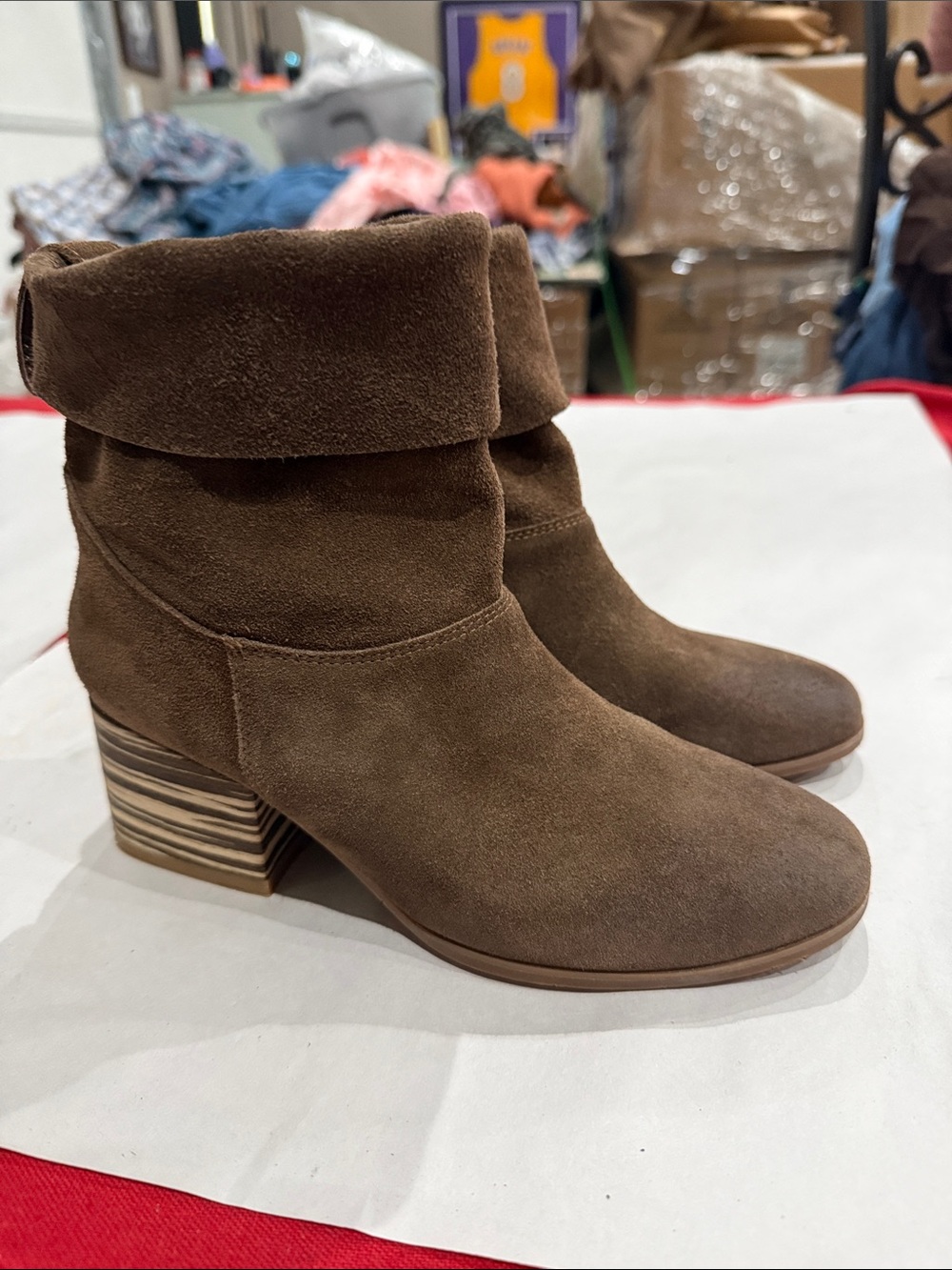 Antelope Brown Suede Fold-Over Ankle Boots